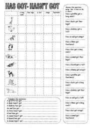 English Worksheet: HAS GOT/HASNT GOT ANIMALS (1)