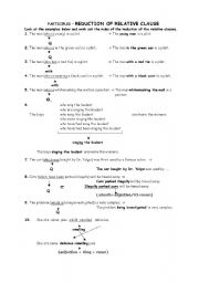 English Worksheet: reduction of relative caluses