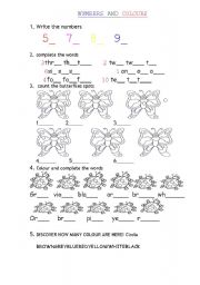 English Worksheet: COLOURS AND NUMBERS