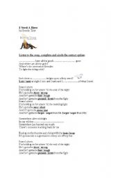 English Worksheet: Song: I need a hero by Bonnie Tyler