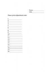 English worksheet: Alphabetical form