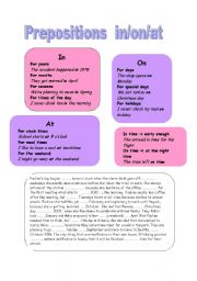 English Worksheet: prepositions  in/on/at