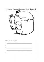 English Worksheet: Whats In Your Backpack