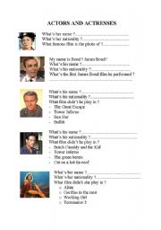 English worksheet: ACTORS AND ACTRESSES