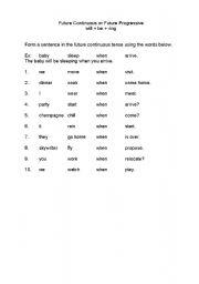 English worksheet: Future Continuous / Future Progressive