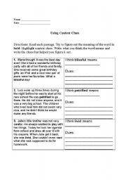 English Worksheet: Using Context Clues