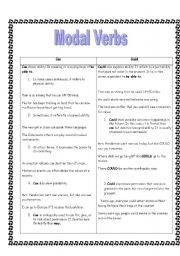 English Worksheet: Modal verbs can - could