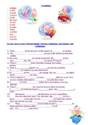 English Worksheet: Tenses Review, Vocabulary Test.