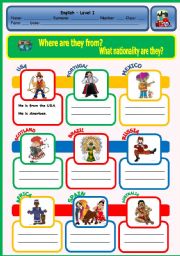 English Worksheet: WHERE ARE THEY FROM? / WHAT NATIONALITY ARE THEY?