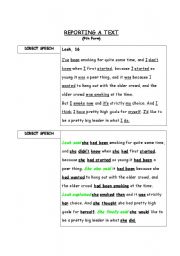 English Worksheet: Reporting a text