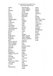 English Worksheet: Singular and Plural Uncountable Nouns (Nouns that do not change)