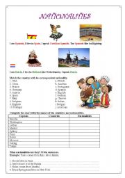 English Worksheet: Nationlalities