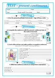 English Worksheet: Test -  present continuous