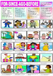 English Worksheet: FOR-SINCE-AGO-BEFORE