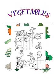 English Worksheet: Vegetables- crossword