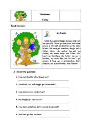 English Worksheet: Reading comprehension My Family