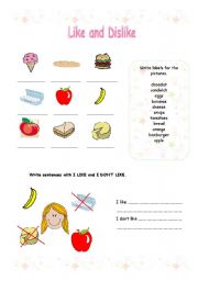 English worksheet: Like and dislike