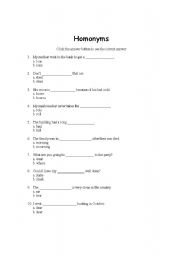 English worksheet: Homonyms