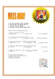 English worksheet: MADONNA - The Pop Diva [MILES AWAY - song clas]