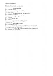 English Worksheet: Question words