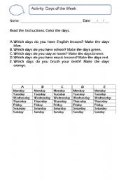 English Worksheet: Days of the week