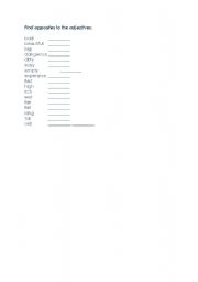 English Worksheet: Adjectives - find the opposites - version 1