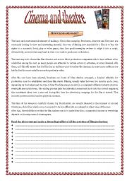 English Worksheet: CINEMA & THEATRE - vocabulary for lower-intermediate and intermediate students :)