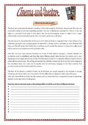 English Worksheet: CINEMA & THEATRE - vocabulary for lower-intermediate and intermediate students :)