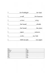English worksheet: subject verb, object/noun