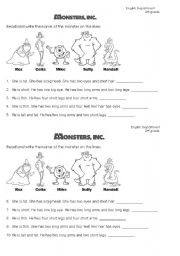 English Worksheet: Monsters Inc