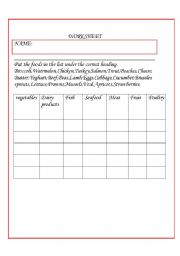 English worksheet: classifying foods