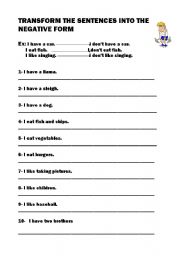 English Worksheet: Present simple negative form