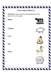 English worksheet: Farm Animal Match Up