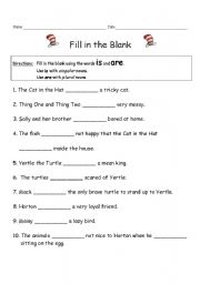 English Worksheet: Using Is and Are with Dr. Seuss Sentences