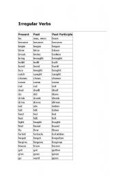 English worksheet: IRREGULAR VERBS