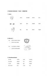 English worksheet: Test on parts of the body, time, nouns and pronouns.