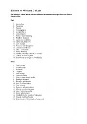 English Worksheet: Eastern and Western Cultures