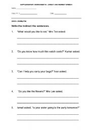 English Worksheet: direct and indirect speech 2
