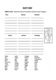 English worksheet: Review Beg Low Vocabulary