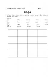 English worksheet: bingo activity about pronunciation
