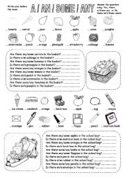 English Worksheet: A / AN / SOME / ANY