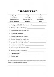 English worksheet: Hobbies