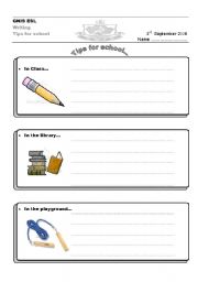 English worksheet: school tips