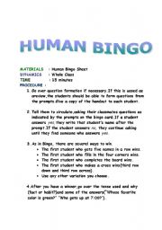 English Worksheet: HUMAN BINGO