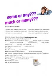 English worksheet: some any much many