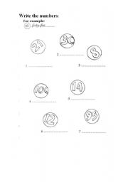 English worksheet: Write the numbers