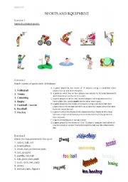 English worksheet: sports and equipment