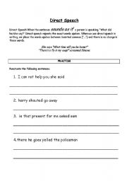 English Worksheet: Direct Speech