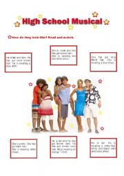 English Worksheet: Describing people - High School Musical (part 1)