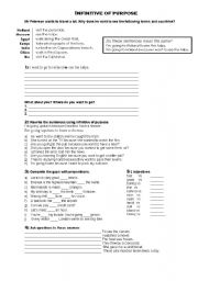 English worksheet: Infinitive of Purpose,Say vs Tell, Present Perfect